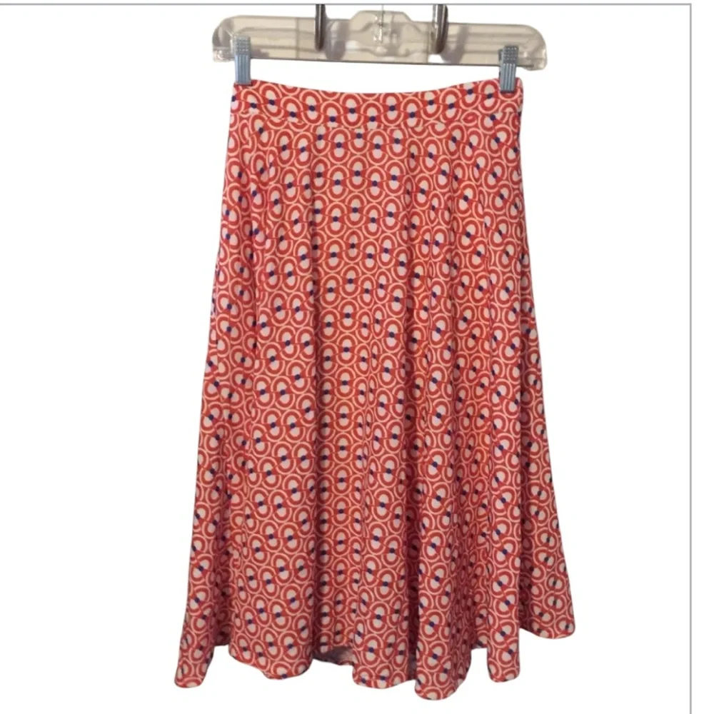 Gibson Latimer Women’s A Line Orange Blue & White Pattern Midi Skirt Sz M